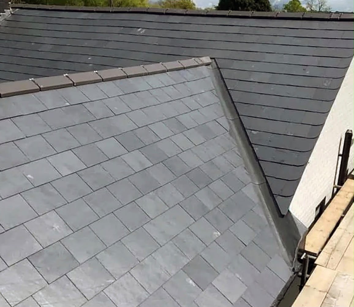 Completed grey slate residential roof by Goliath Roofing in North Yorkshire