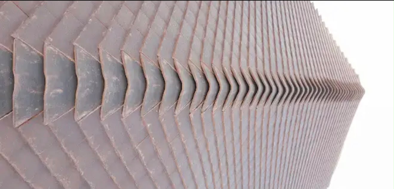 Detail of interlocking red clay roof tiles