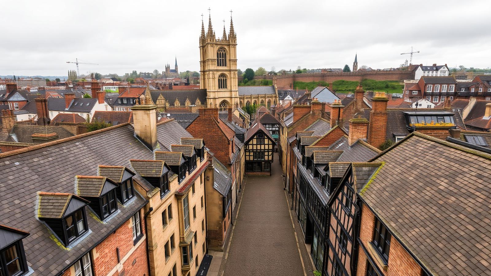 York Minster rising above the medieval rooftops of the historic city of York